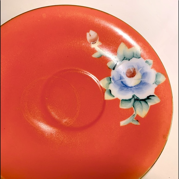 1940’s Occupied Japan Hand-Painted Gold China Porcelain Orange Cornflower Saucer - Picture 3 of 6